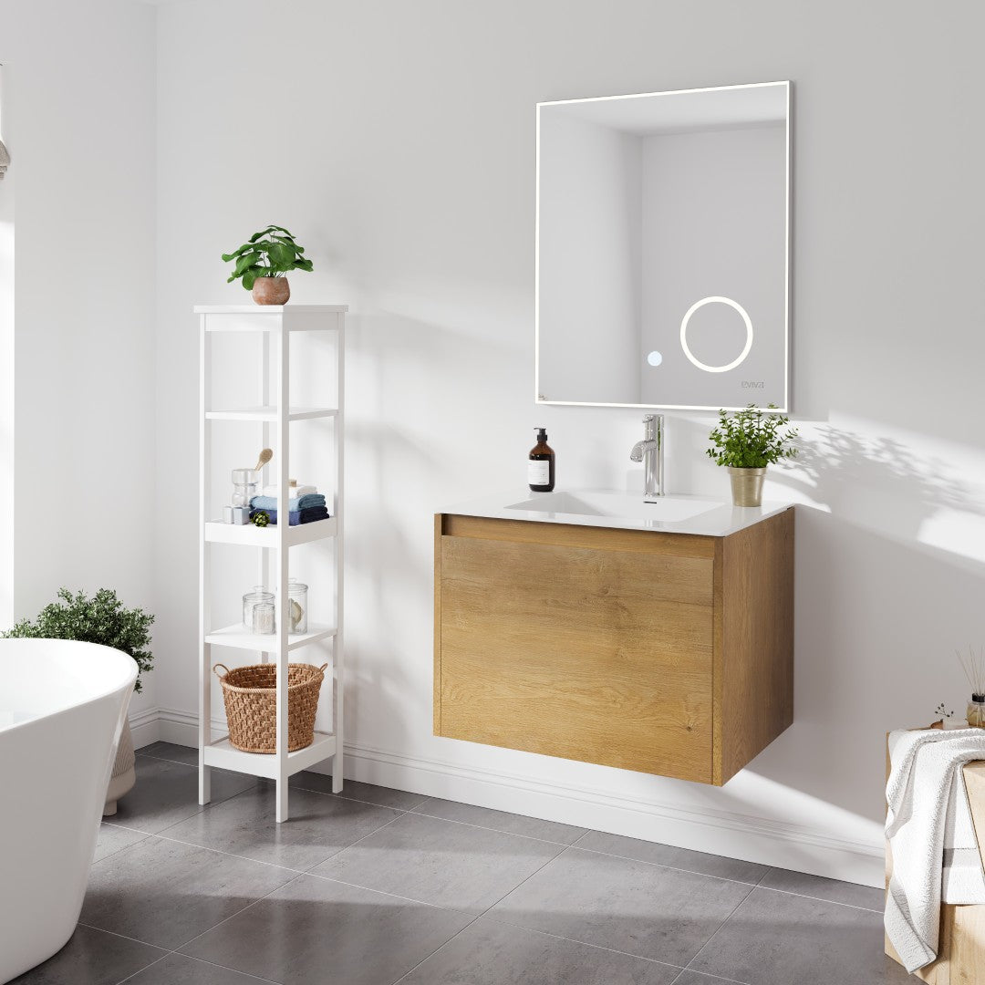 Madeira 24 in. Oak Wall Mount Single Sink Bath Vanity with Acrylic Top and Integrated Sink