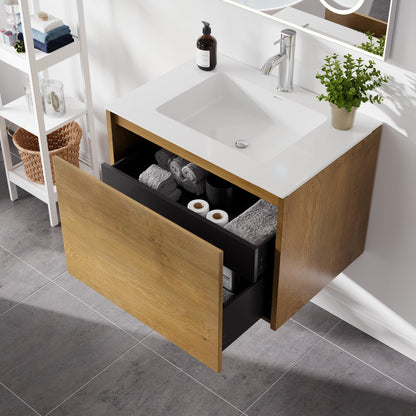 Madeira 24 in. Oak Wall Mount Single Sink Bath Vanity with Acrylic Top and Integrated Sink