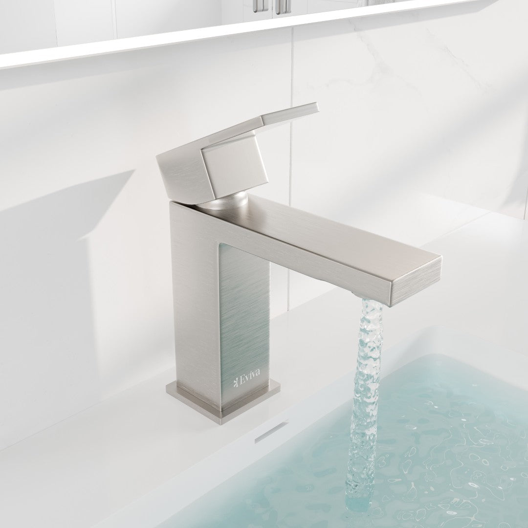 Eviva Ella Single-Handle Waterfall Single-Hole Bathroom Faucet with Deckplate Included in Brushed Nickel