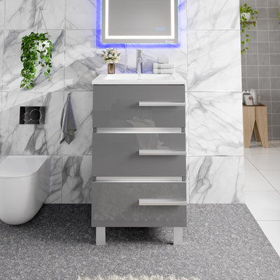 Deluxe 24"W x 18"D Gray Bathroom Vanity with White Porcelain Countertop and Integrated Sink