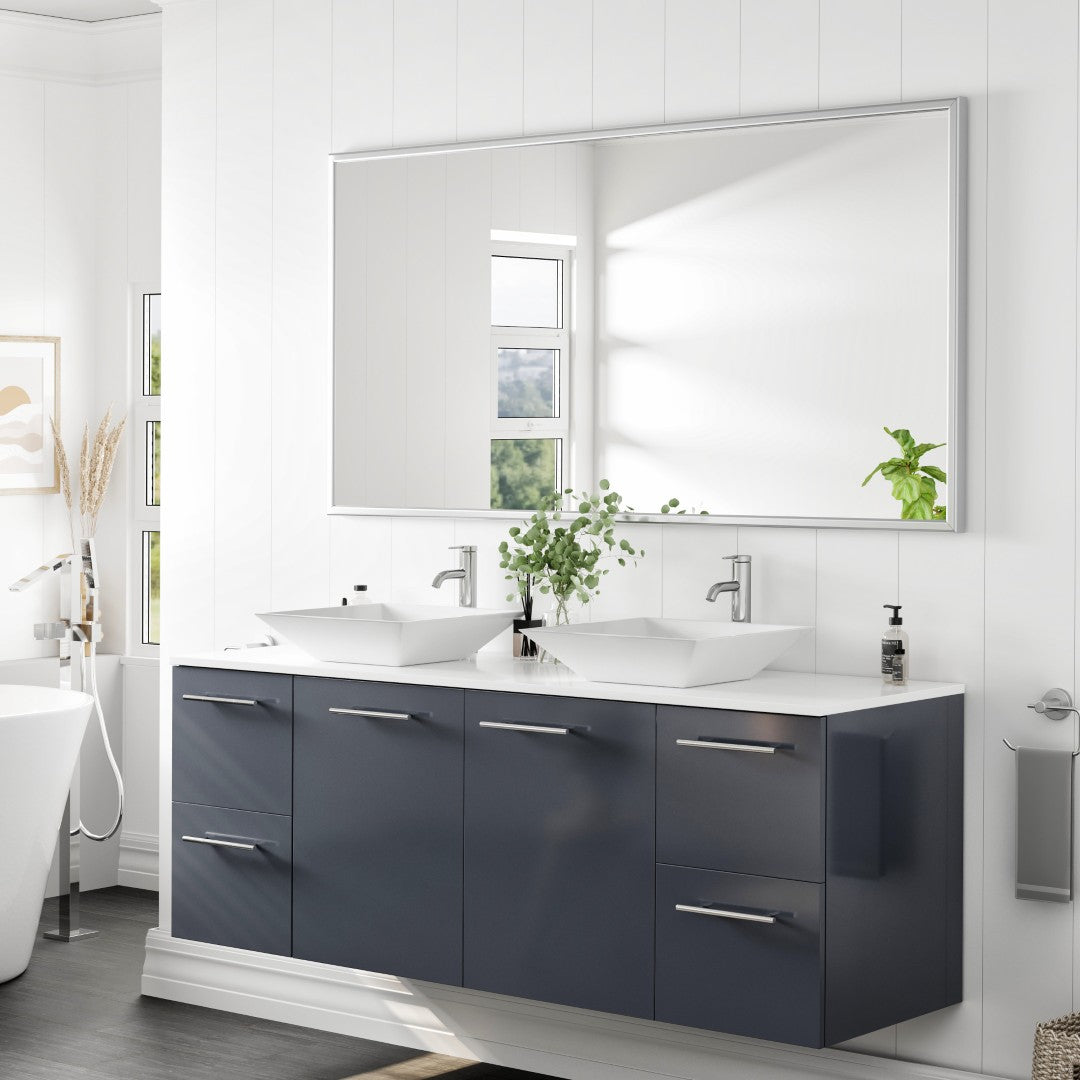Eviva Vista 60" x 30" Rectangular Brushed Nickel Metal Framed Mirror