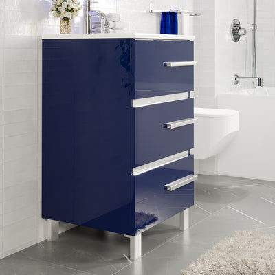 Deluxe 24"W x 18"D Blue Bathroom Vanity with White Porcelain Countertop and Integrated Sink