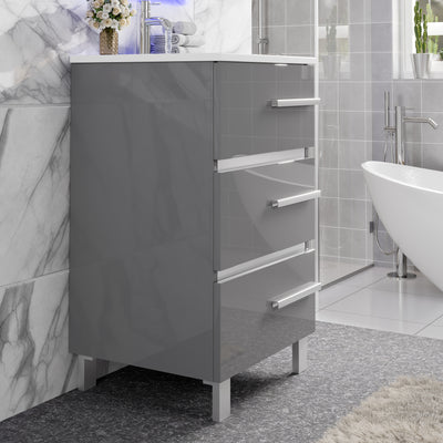 Deluxe 24"W x 18"D Gray Bathroom Vanity with White Porcelain Countertop and Integrated Sink