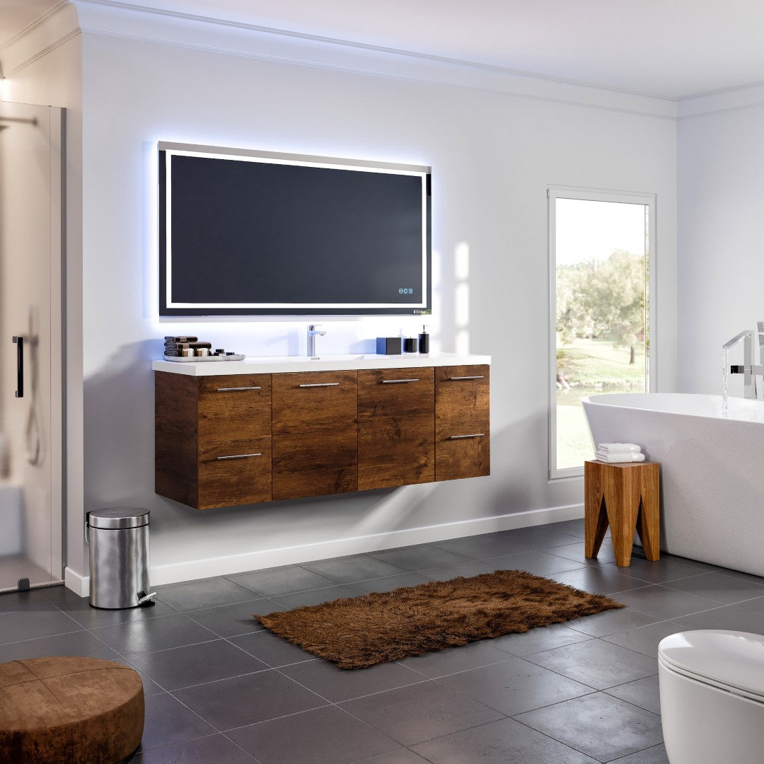 Axel 59 in. Rosewood Wall Mount Single Sink Bath Vanity with Acrylic Top and Integrated Sink