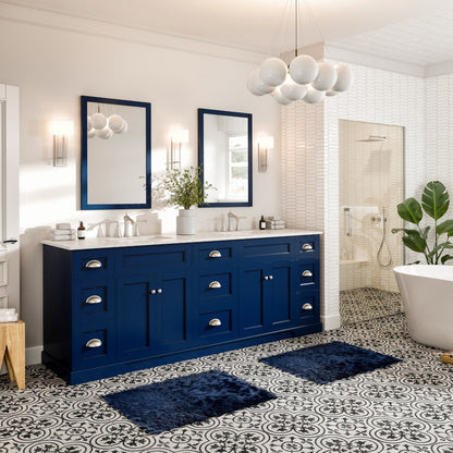 Epic 96 in. Blue Double Sink  Bath Vanity with Carrara Quartz Top and Undermount Porcelain Sinks