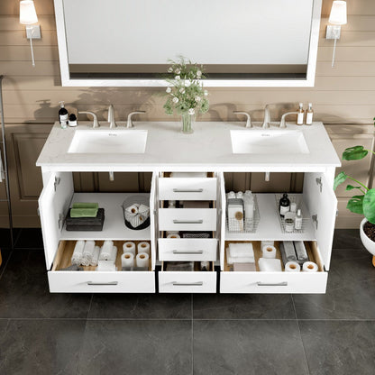 Aberdeen 78 in. White Double Sink  Bath Vanity with Carrara Quartz Top and Undermount Porcelain Sinks