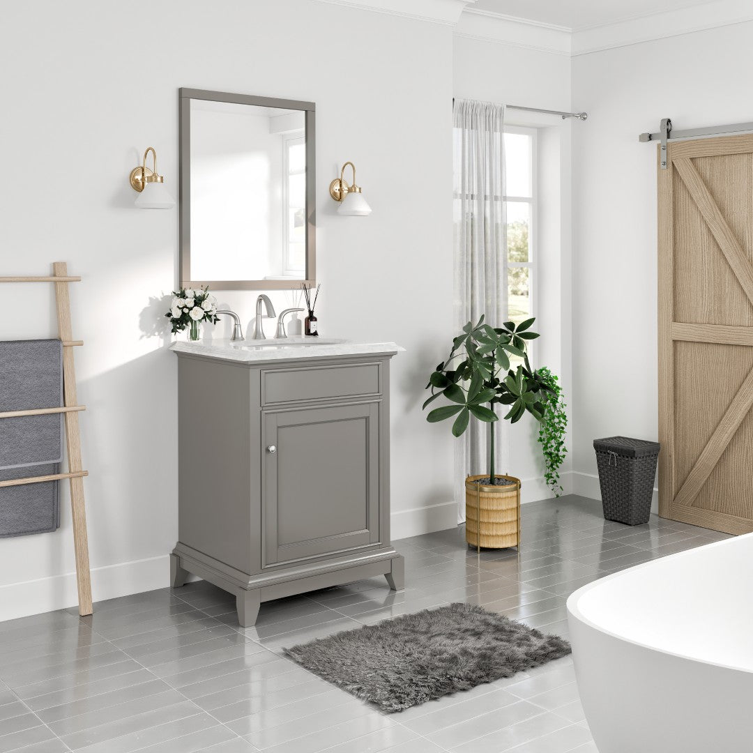 Elite Stamford 24 in. Gray Single Sink Bath Vanity with Carrara Marble Top and Undermount Porcelain Sink
