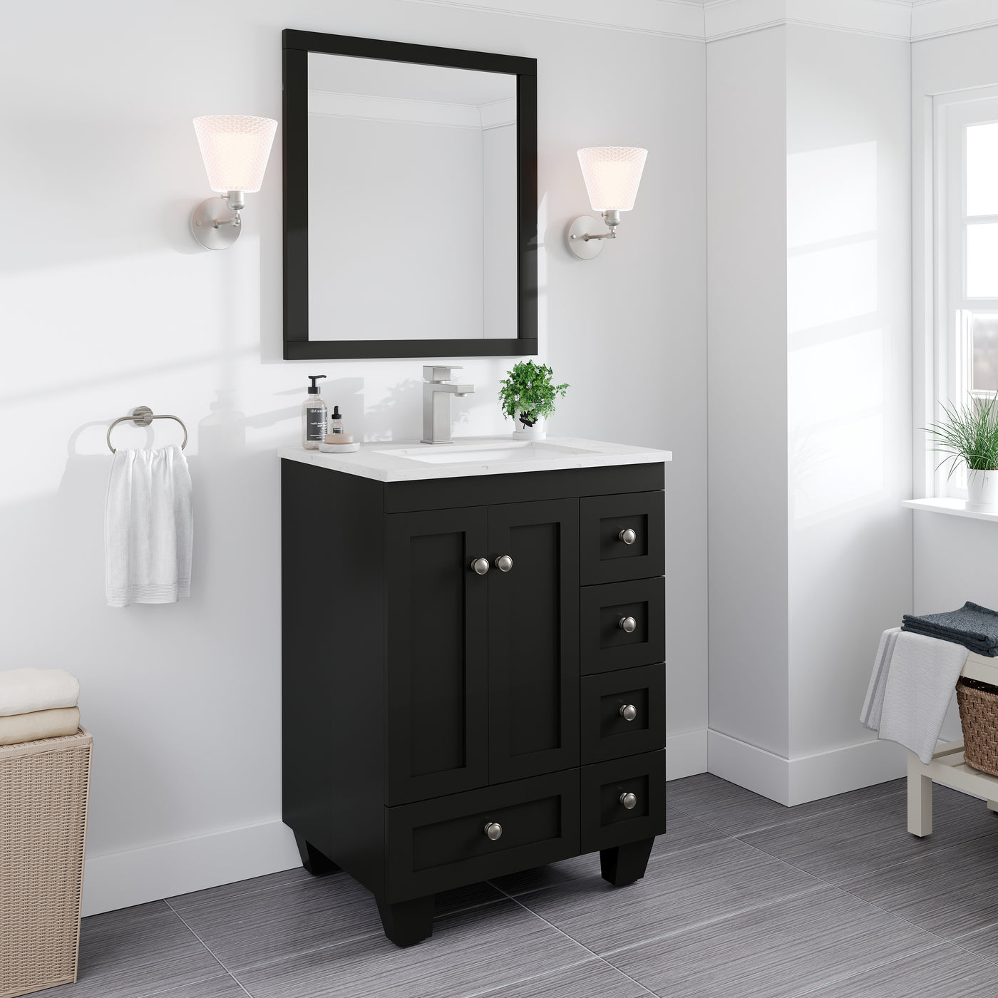 Acclaim 24"W x 22"D Espresso Bathroom Vanity with White Carrara Quartz Countertop and Undermount Porcelain Sink