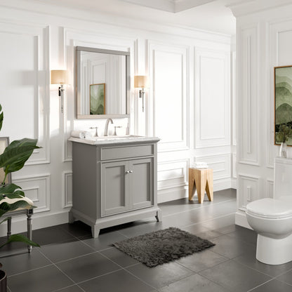 Elite Princeton 30 in. Gray Single Sink Bath Vanity with Carrara Marble Top and Undermount Porcelain Sink