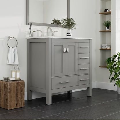 Aberdeen 36 in. Gray Single Sink Bath Vanity with Carrara Quartz Top and Undermount Porcelain Sink