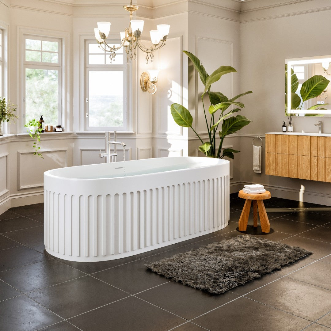 Eviva Cascade 67" Matte White Oval Solid Surface Freestanding Bathtub