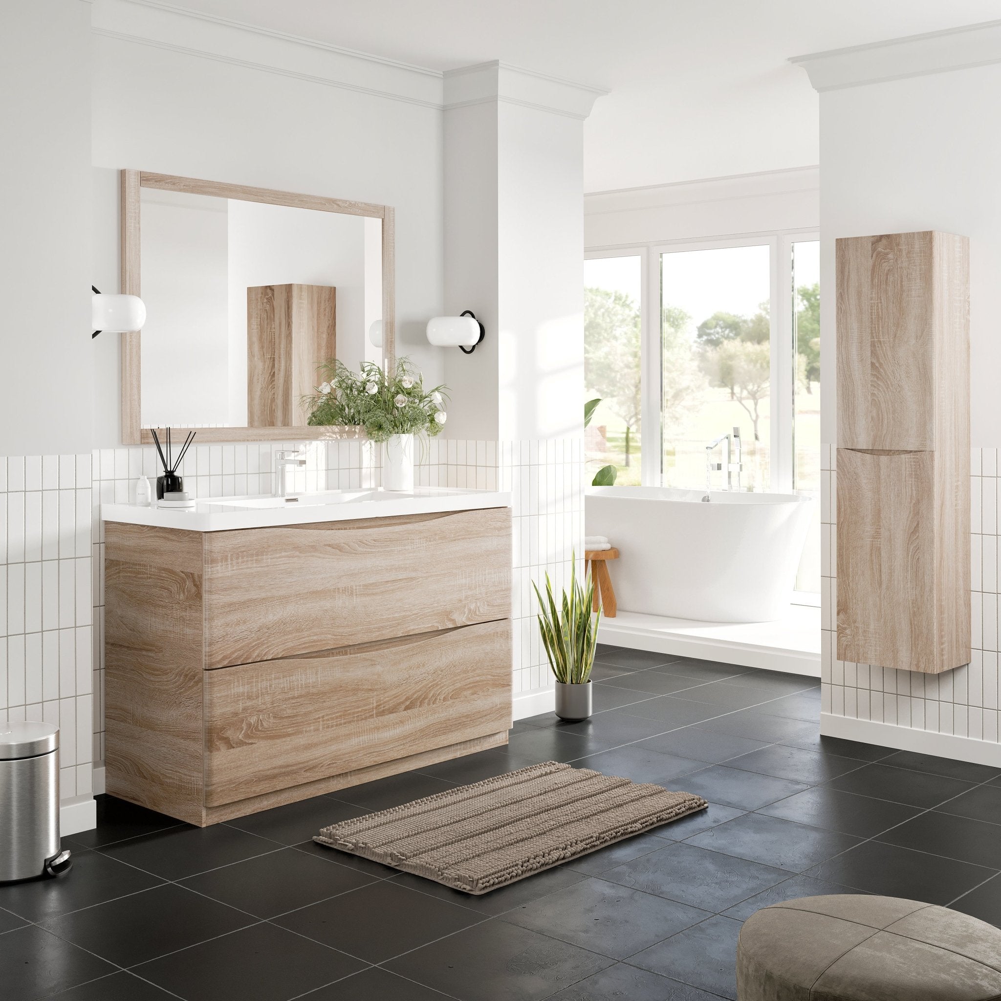 Smile 48 in. White Oak Single Sink Bath Vanity with Acrylic Top and Integrated Sink - Bathroom Vanity by Eviva