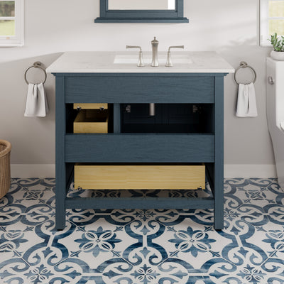 Britney 36"W x 22"D Ash Blue Bathroom Vanity with White Carrara Quartz Countertop and Undermount Porcelain Sink