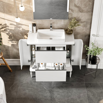 Duva 47 in. White Single Sink Bath Vanity with Engineered Wood Top and Vessel Acrylic Sink