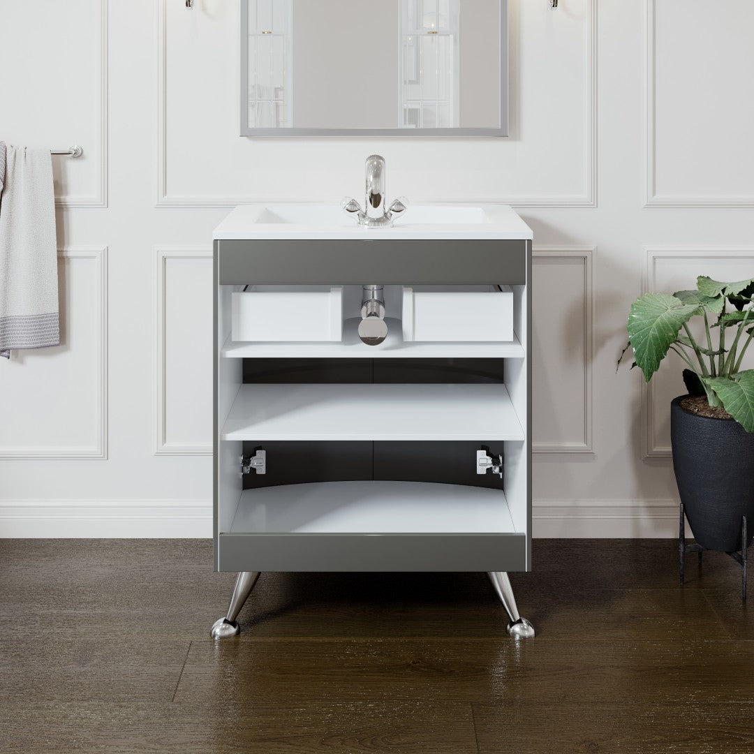 Lina 24 in. Gray Single Sink Bath Vanity with Porcelain Top and Integrated Sink