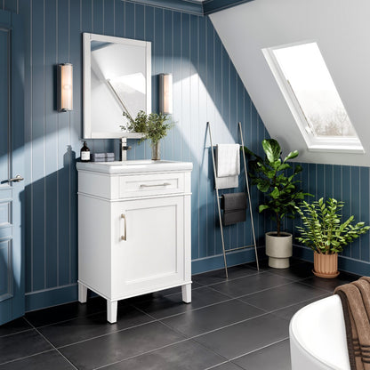 Garci 24 in. White Single Sink Bath Vanity with Porcelain Top and Integrated Sink