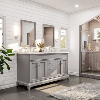 Elite Stamford 60 in. Gray Double Sink  Bath Vanity with Marble Top and Undermount Porcelain Sinks