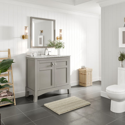 New York 36 in. Gray Single Sink Bath Vanity with Carrara Marble Top and Undermount Porcelain Sink