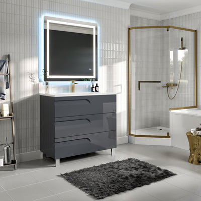 Joy 40"W x 18"D Gray Bathroom Vanity with White Porcelain Countertop and Integrated Sink