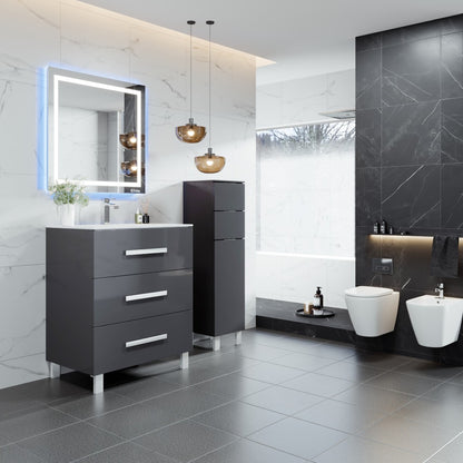 Libra 28 in. Gray Single Sink Bath Vanity with Porcelain Top and Integrated Sink