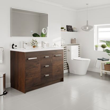 Lugano 48 in. Rosewood Double Sink Bath Vanity with Acrylic Top and Integrated Sinks