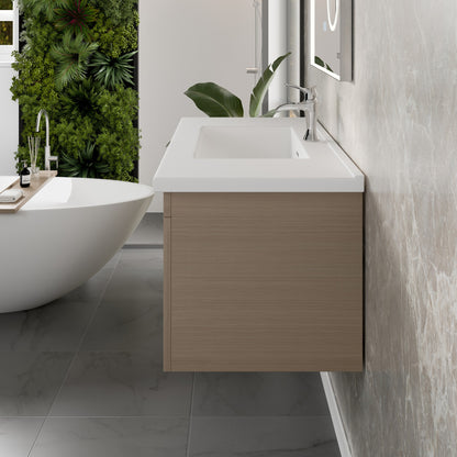 Orleans 38 in. Wenge Wall Mount Single Sink Bath Vanity with Porcelain Top and Integrated Sink
