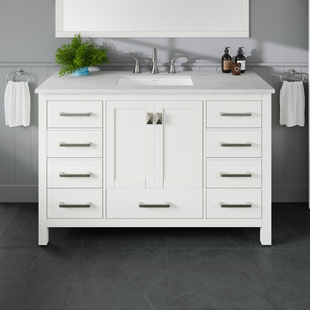 Aberdeen 48 in. White Single Sink Bath Vanity with Carrara Quartz Top and Undermount Porcelain Sink