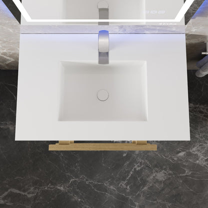 Element 32 in. White Wall Mount Single Sink Bath Vanity with Solid Surface Top and Integrated Sink