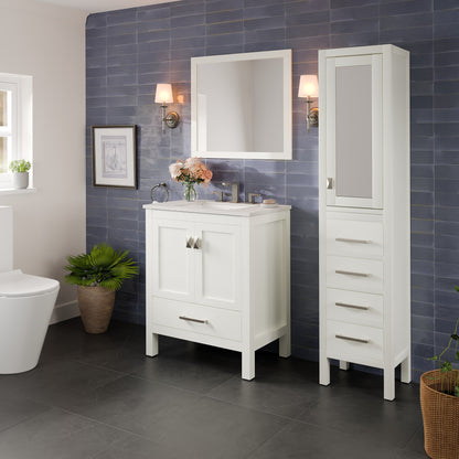 Aberdeen 30 in. White Single Sink Bath Vanity with Carrara Quartz Top and Undermount Porcelain Sink - Bathroom Vanity by Eviva