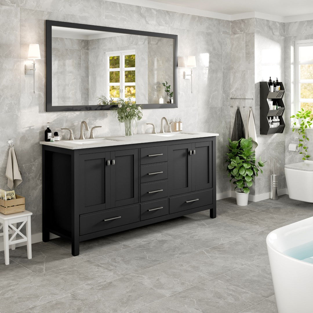 Aberdeen 78 in. Espresso Double Sink  Bath Vanity with Carrara Quartz Top and Undermount Porcelain Sinks