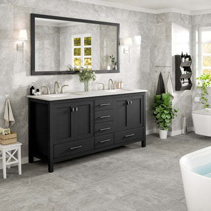 Aberdeen 78 in. Espresso Double Sink  Bath Vanity with Carrara Quartz Top and Undermount Porcelain Sinks