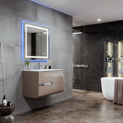 Ways 32 in. Mocha Wall Mount Single Sink Bath Vanity with Porcelain Top and Integrated Sink
