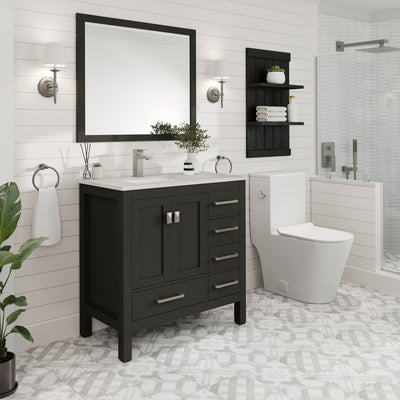 London 38"W x 18"D Espresso Bathroom Vanity with White Carrara Quartz Countertop and Undermount Porcelain Sink