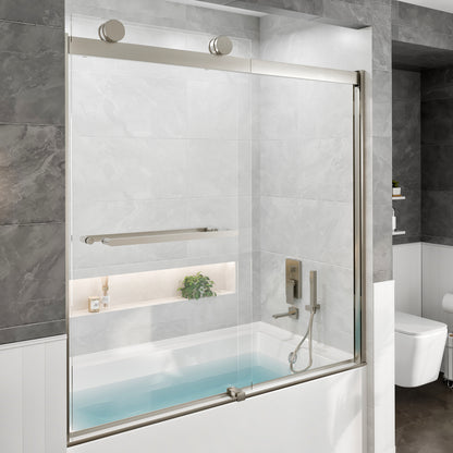 Eviva Luxor 60 in. W x 60 in. H Sliding Frameless Shower Door in Brushed Nickel with Tempered Glass