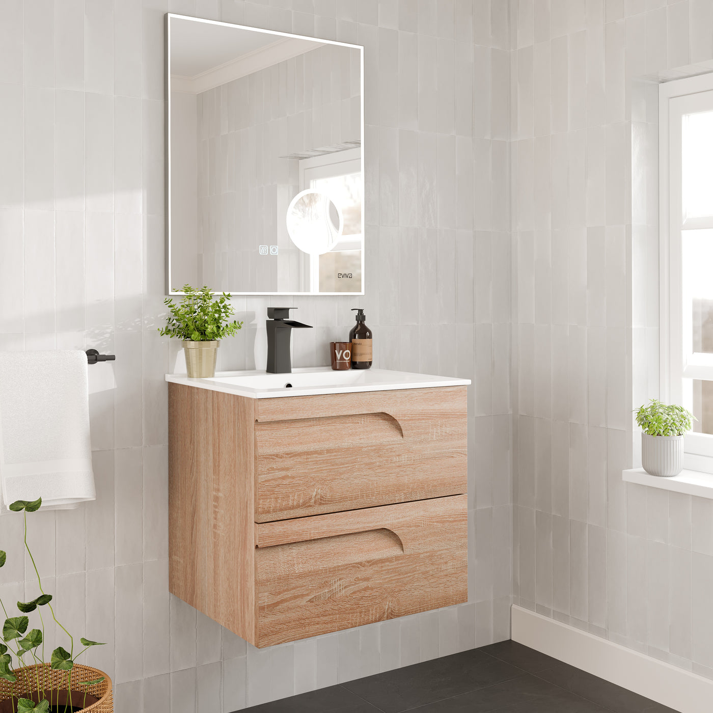 Joy 24"W x 18"D Maple Wall Mount Bathroom Vanity with White Porcelain Countertop and Integrated Sink