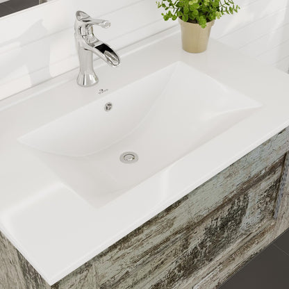 Capri 32 in. Vintage Ash Wall Mount Single Sink Bath Vanity with Porcelain Top and Integrated Sink