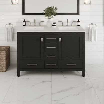 Aberdeen 48 in. Espresso Double Sink  Bath Vanity with Carrara Quartz Top and Undermount Porcelain Sinks