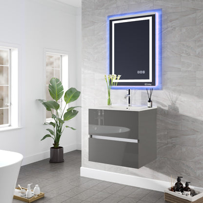 Ikaro 24 in. Gray Wall Mount Single Sink Bath Vanity with Porcelain Top and Integrated Sink