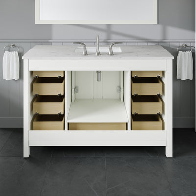 Aberdeen 48"W x 22"D White Bathroom Vanity with White Carrara Quartz Countertop and Undermount Porcelain Sink