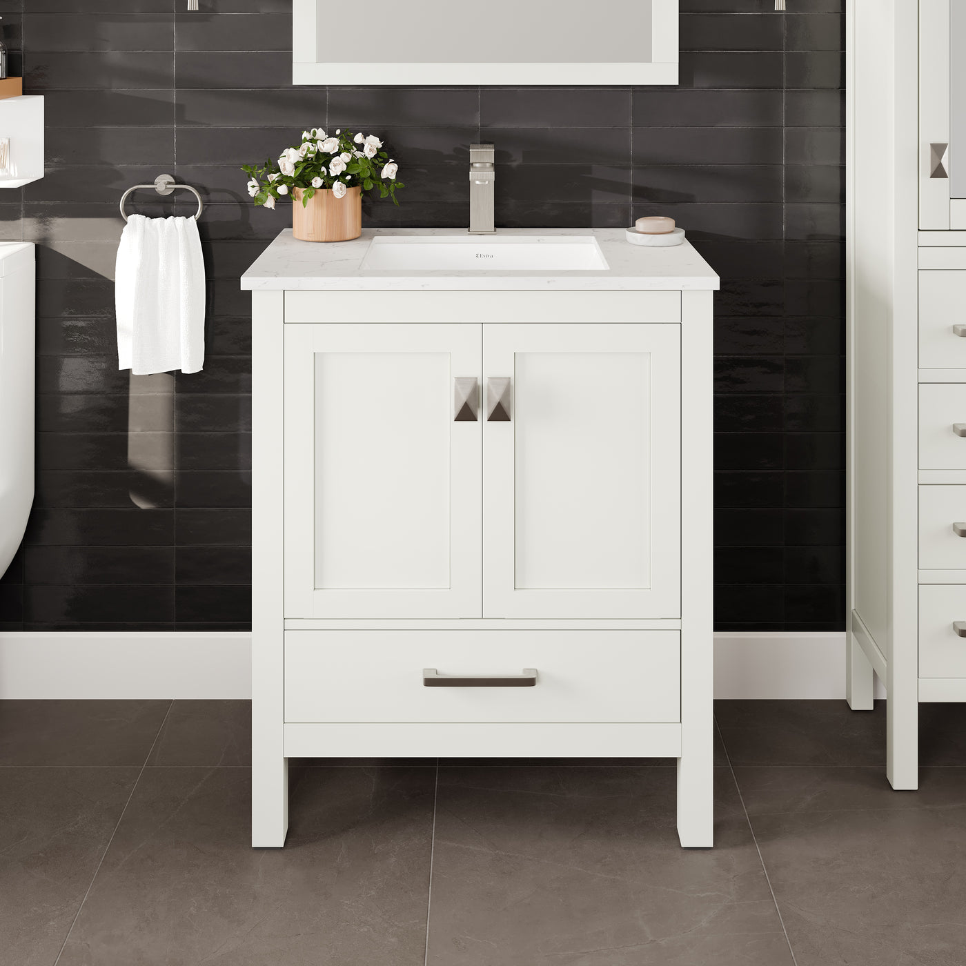 London 30"W x 18"D White Bathroom Vanity with White Carrara Quartz Countertop and Undermount Porcelain Sink