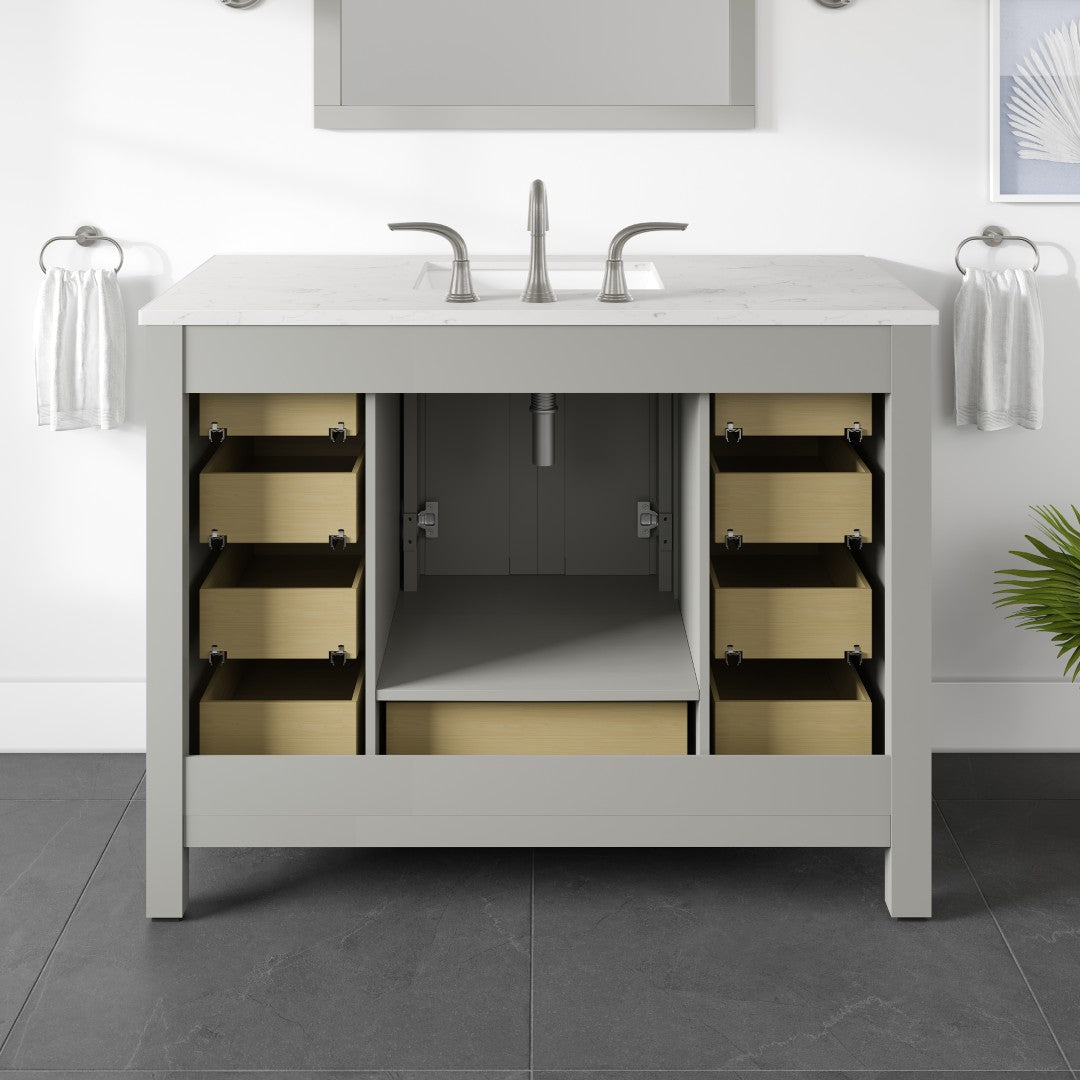 Aberdeen 42 in. Gray Single Sink Bath Vanity with Carrara Quartz Top and Undermount Porcelain Sink