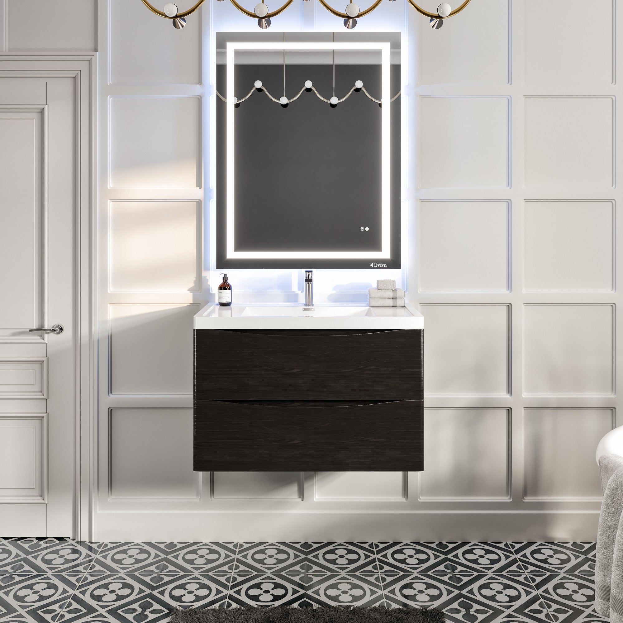 Smile 36" Chestnut Wall Mount Single Sink Bath Vanity with Acrylic Top and Integrated Sink