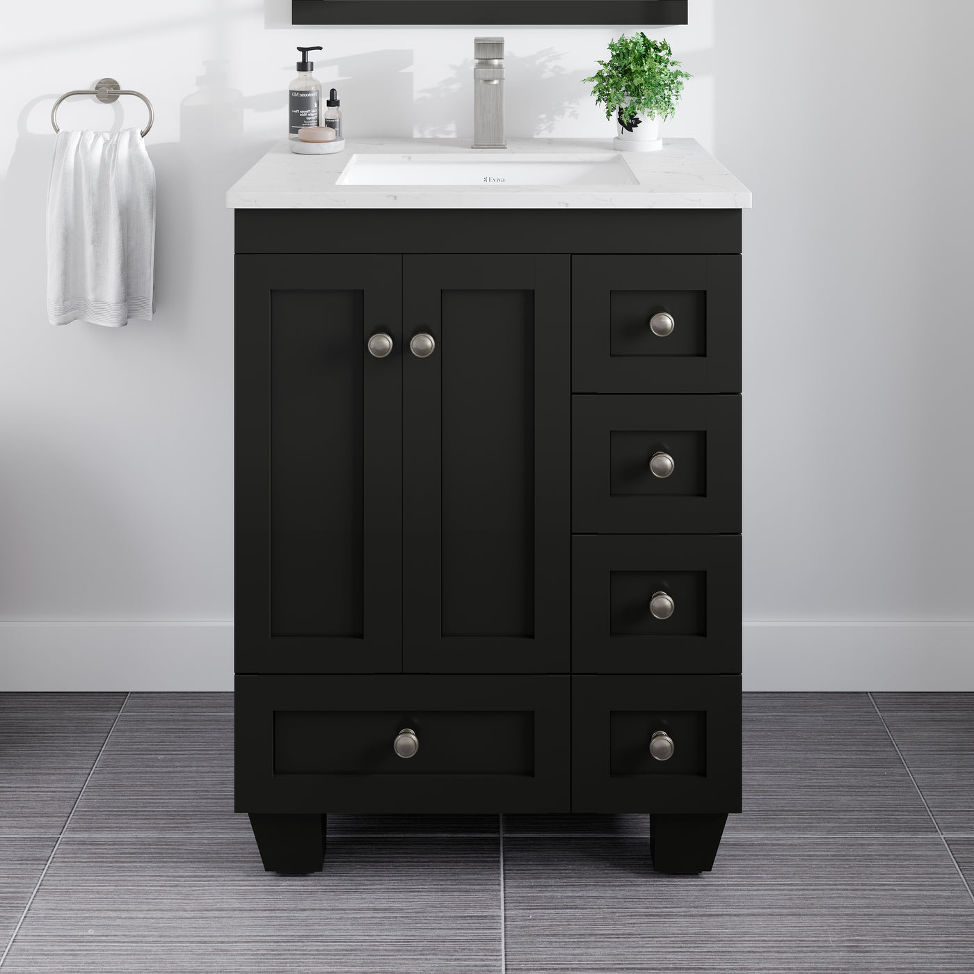 Acclaim 24"W x 22"D Espresso Bathroom Vanity with White Carrara Quartz Countertop and Undermount Porcelain Sink