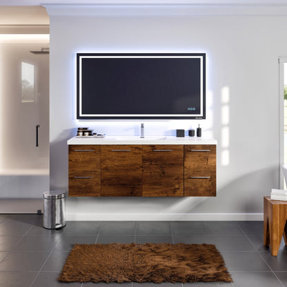 Axel 59 in. Rosewood Wall Mount Single Sink Bath Vanity with Acrylic Top and Integrated Sink