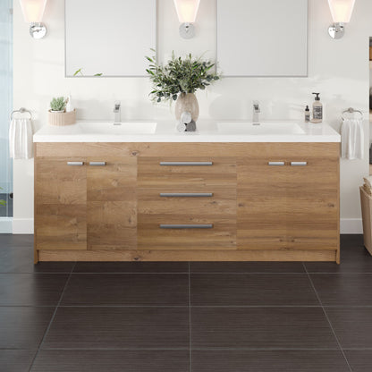 Lugano 84 in. Natural Oak Double Sink Bath Vanity with Acrylic Top and Integrated Sinks