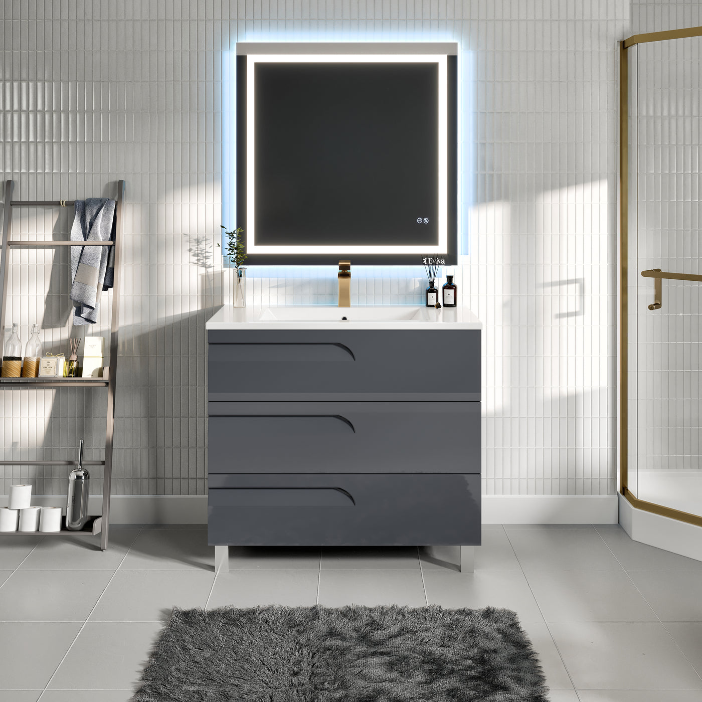 Joy 40"W x 18"D Gray Bathroom Vanity with White Porcelain Countertop and Integrated Sink