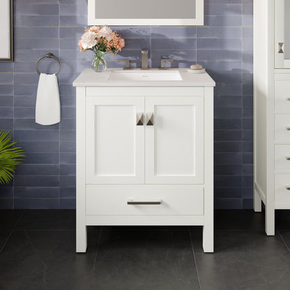 Aberdeen 30 in. White Single Sink Bath Vanity with Carrara Quartz Top and Undermount Porcelain Sink - Bathroom Vanity by Eviva