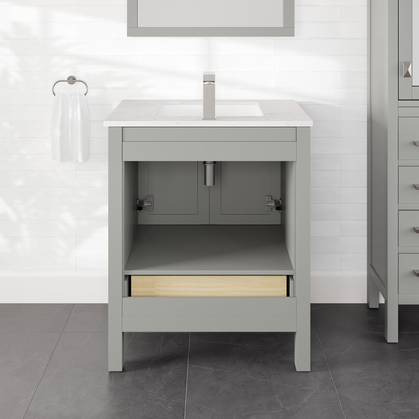 London 30"W x 18"D Gray Bathroom Vanity with White Carrara Quartz Countertop and Undermount Porcelain Sink