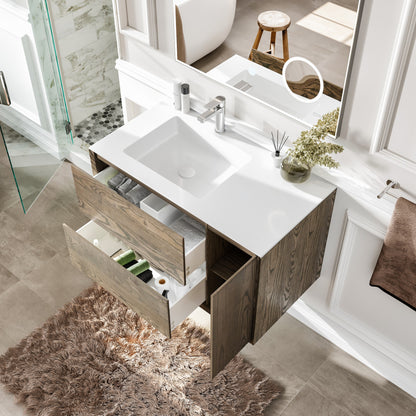 Ciocco 36 in. Oak Wall Mount Single Sink Bath Vanity with Solid Surface Top and Integrated Sink