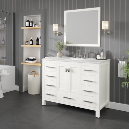 Aberdeen 42 in. White Single Sink Bath Vanity with Carrara Quartz Top and Undermount Porcelain Sink